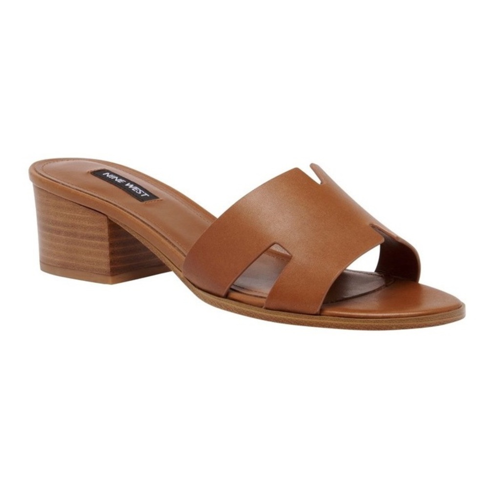 Nine West Aubrey Women’s Brown Leather Slide Sandals Slip Ons Women’s Size 7M